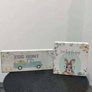 Easter Egg Hunt and Too Hip to Hop Wooden Signs Set of 2 NWT